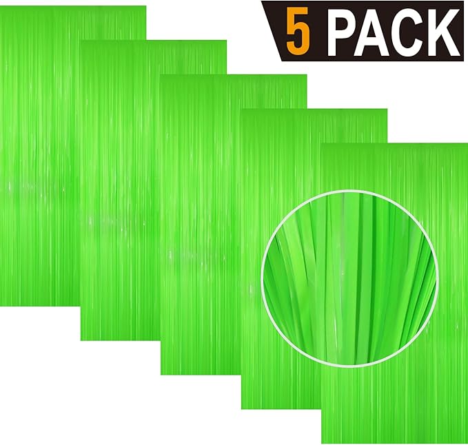 GOER 3.2 ft x 8.2 ft Metallic Tinsel Foil Fringe Curtains Party Photo Backdrop Party Streamers for Birthday,Graduation,New Year Eve Decorations Wedding Decor(5 Packs,Candy Lime Green)