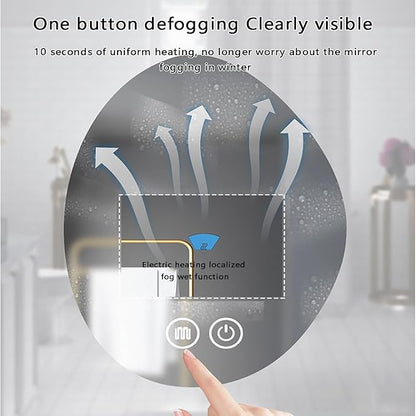 50x70cm LED Backlit Bathroom Mirror Wall-Mounted Smart Vanity Mirror with Demister Pad Energy-Efficient Three-Color Light Illuminated Bathroom Essential