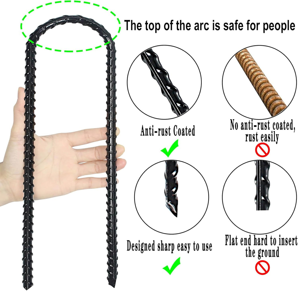 12-Inch Trampoline Wind Stakes, Extra Heavy Duty U Shaped Coated Rebar Stakes Safety Ground Anchors for Huge Garden Decoration (12)