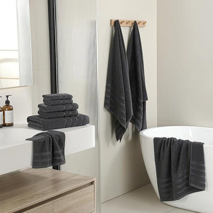 8-Piece Bath Towels Set, 100% Cotton Thick Soft Highly Absorbent Durable, Quick Dry, Bathroom Towels Set (2 Bath Towels, 2 Hand Towels, 4 Washcloths) - Perfect for Daily Use