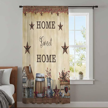 Farm Sheer Curtains 54 Inch Length American Country Barn Star Vintage Berry Brown Chiffon Curtain for Bedroom Living Room Light Filtering Rod Pocket Window Treatments Voile Curtains Drapes for Kitchen