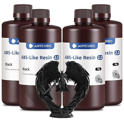 ANYCUBIC 2nd Gen Resin Technology ABS-Like Resin 2.0 Bundle, 3D Printer Resin with High Toughness, More Precise Details, Wide Compatibility for All LCD Resin 3D Printers (Black, 4kg in Total)
