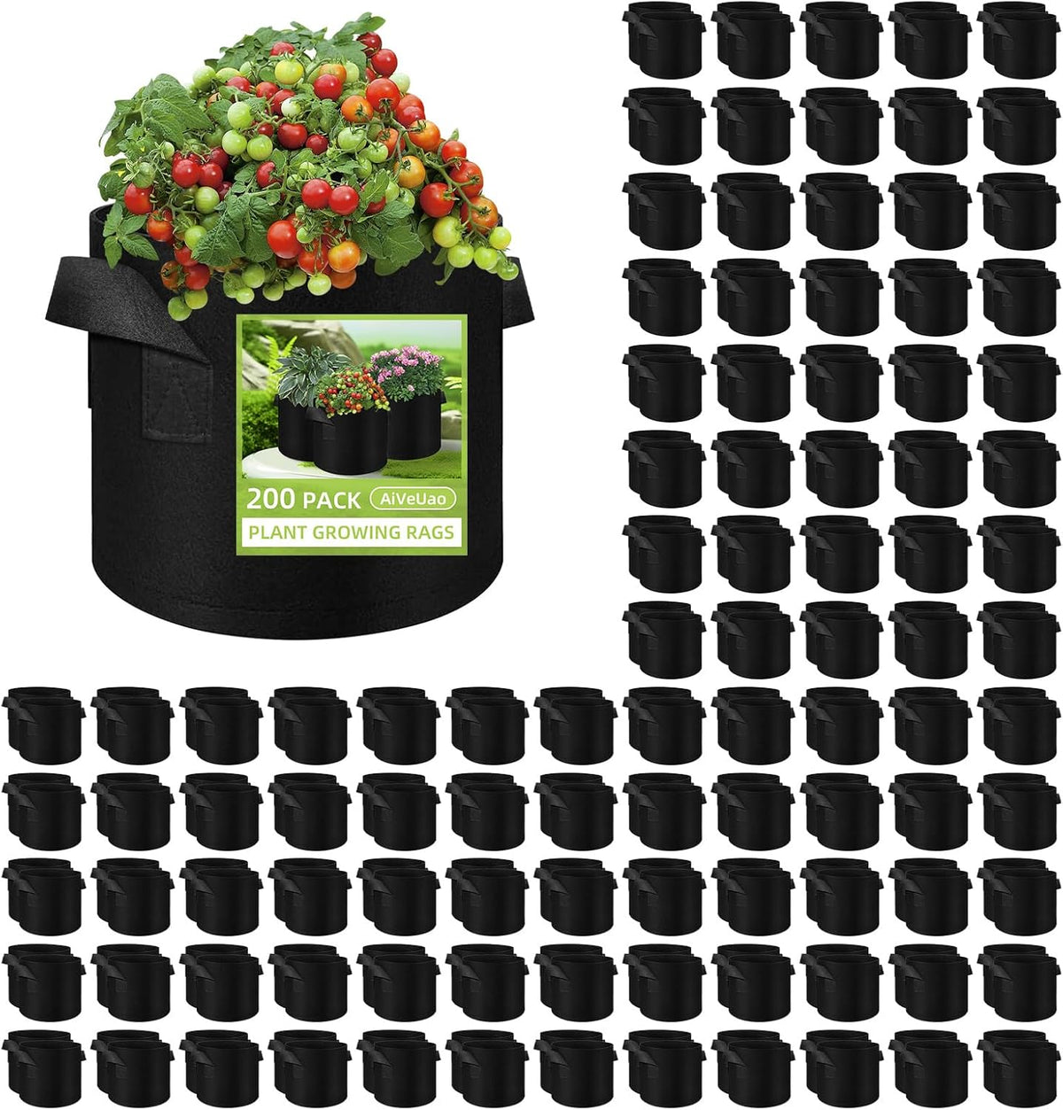 200 Pack 5 Gallons Grow Bags, Non-Woven Fabric Pots Plant Bags, Plant Grow Bags with Handles, Garden Planting Bags for Potatoes, Carrots, Tomatoes and Other Vegetable,Fruits
