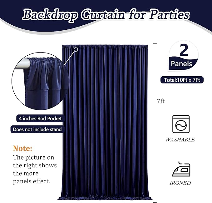 10 x 7 Feet Navy Blue Backdrop Curtain for Partie, Background Curtains for Photoshoot, Birthday, Wedding, Halloween, Thanksgiving, Christmas Day, New Year Party Decorations 5Ft x 7Ft, 2 Panels