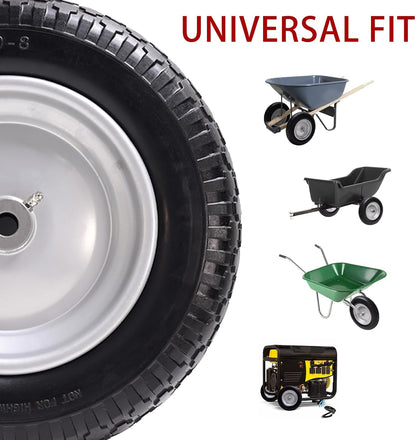 14.5" Wheelbarrow Tire, 3.50-8" Flat-free Solid Tire and Wheel with 3" -7" Centered Hub and 5/8" & 3/4"Bearings for Wheelbarrow Trolley Dolly Lawn Mover Go Kart Replacement (2-Pack)