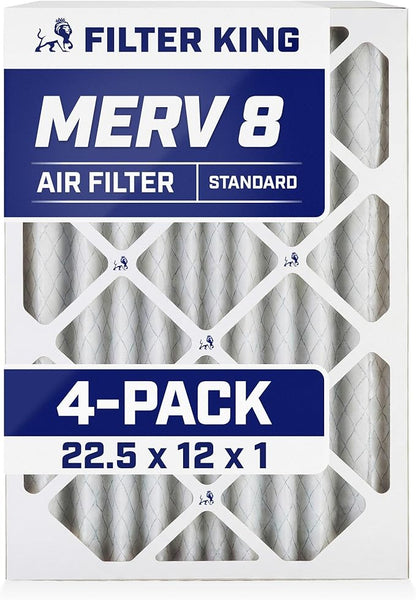 Filter King 22.5x12x1 Air Filter | 4-PACK | MERV 8 HVAC Pleated A/C Furnace Filters | MADE IN USA | Actual Size: 22.5 x 12 x .75"