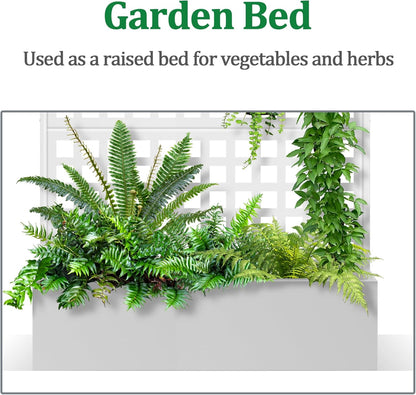 Metal Raised Garden Bed with Trellis, 2 in 1 Trellis with Planter Box & Privacy Screen for Climbing Plants, Vine, Outdoor Standing Flower Beds with Drainage Holes, 47.2"L x 16.7"W x 70.8"H, White