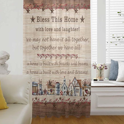 Farmhouse Sheer Curtains 72 Inch Length Brown Country Star Berry Vintage Wood Grain Chiffon Curtain for Bedroom Living Room Light Filtering Rod Pocket Window Treatments Voile Curtains Drapes