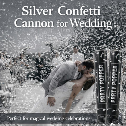 Confetti Poppers Silver Confetti Cannon 2 Pack Silver Foil Confetti 12 Inch Party Poppers for Wedding Birthday Graduation New Year’s Eve Party Decorations & Photo Props