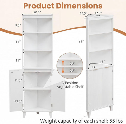 COSTWAY 68" Tall Corner Cabinet with Fluted Doors