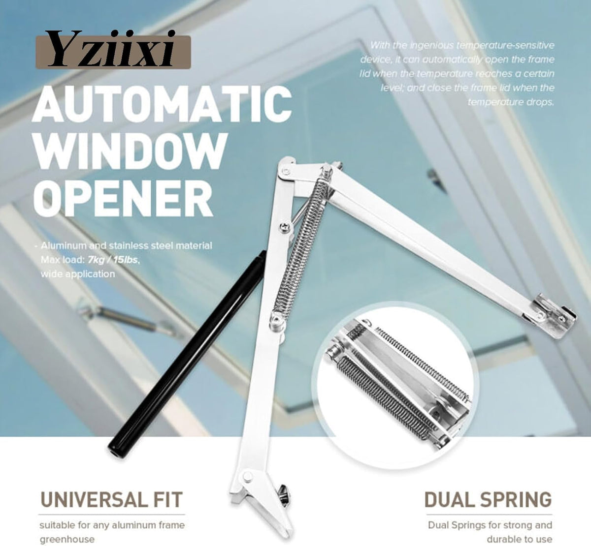 2 pcs Automatic Greenhouse Window Opener Auto Vent Opener Roof Vent Opener Auto Vent Kit Solar Heat Sensitive Agriculture Gardening Tools and Supplies (Dual Spring Lifts 15 Lbs)
