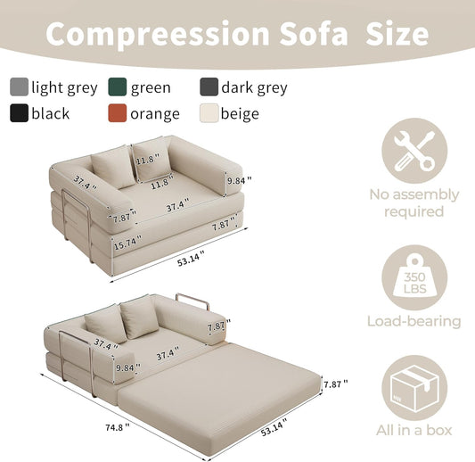 BSHOMGI 4 in 1 Convertible Sofas Couches, Modern Corduroy Futon Bed, Modular Sofa with Pull-Out Bed, LoveSeat for Living Room, Small Space Apartment (Beige, 53.15" Double Sofa)
