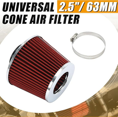 PTNHZ Universal Red 2.5" 63mm High Flow Cold Air Intake Cone Air Filter Power Intake Air Inlet System Air Cleaner