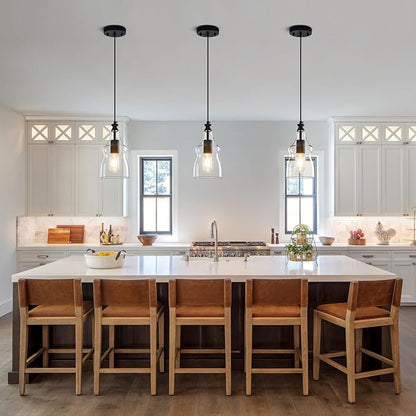 Modern Glass Pendant Lights Kitchen Island Black Pendant Light with 5.11 in Clear Glass Shade Kitchen Pendant Lighting Over Island Bedroom Dining Room (1 Pack)