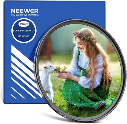 NEEWER 49mm Black Diffusion 1/8 Filter Soft Dreamy Cinematic Effect Filter Ultra Slim Water Repellent Scratch Resistant Optical Glass, Multi Nano Coatings for Video/Vlog/Portrait Photography