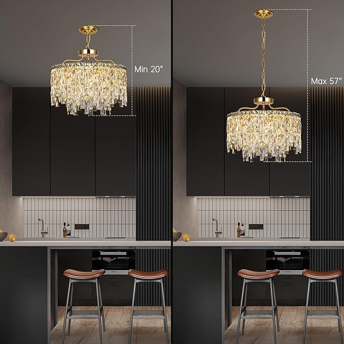 6 Light Gold Crystal Chandelier | Modern Crystal Chandeliers for Dining Room Light Fixture | Luxury Ceiling Pendant Lighting for Living Room | Bedroom | Entryway | Foyer | Staircase | Barthroom