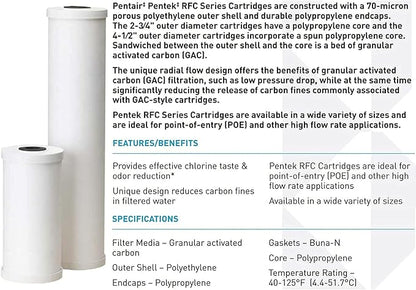 Pentair Pentek RFC-20BB Big Blue Carbon Water Filter, Whole House Heavy Duty Radial Flow Carbon Replacement Cartridge with Granular Carbon (GAC) Filter, 20" x 4.5", 25 Micron, Pack of 6, White