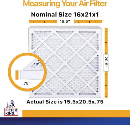 Filter King 16x21x1 Air Filter | 6-PACK | MERV 13 HVAC Pleated A/C Furnace Filters | MADE IN USA | Actual Size: 15.5 x 20.5 x .75"
