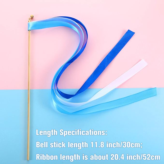 Boao 40 Pieces Mixed Color Ribbon Sticks with Bell, Ribbon Sticks for Stick Party, Streamers for Wedding Birthday Party Celebration Baby Shower Favors(Blue)