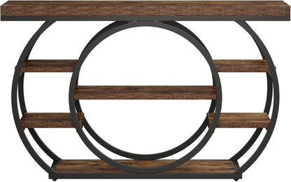 Tribesigns 47" Console Table for Living Room, 5-Tier Industrial Entryway Table with Metal Frame, Narrow Sofa Table Behind Couch Accent Tables for Entryway, Hallway, Foyer, Rustic Brown