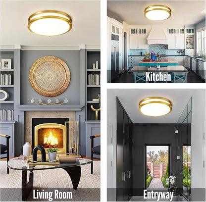 Gold Ceiling Light Fixture 24W, 12 inch LED Flush Mount Ceiling Light for Bedroom, Kitchen, Bathroom, 5CCT Dimmable Close to Ceiling Light Fixture for Hallway 2 Pack…