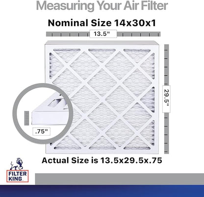 Filter King 14x30x1 Air Filter | 4-PACK | Carbon MERV 8 HVAC Pleated A/C Furnace Filters | MADE IN USA | Actual Size: 13.5 x 29.5 x .75"