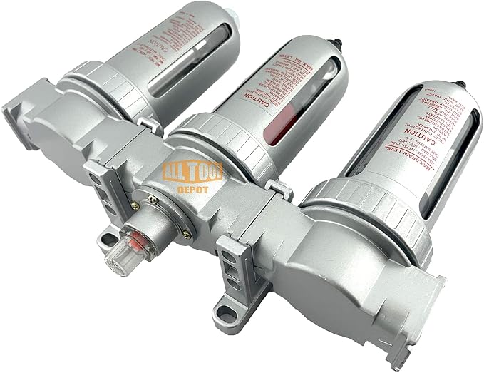 1/4" NPT MID FLOW 3 Stages Filter Coalescing Desiccant Dryer System For Compressed Air Lines, Poly Bowls, Great For Paint Spray And Plasma Cutter (AUTO DRAIN)