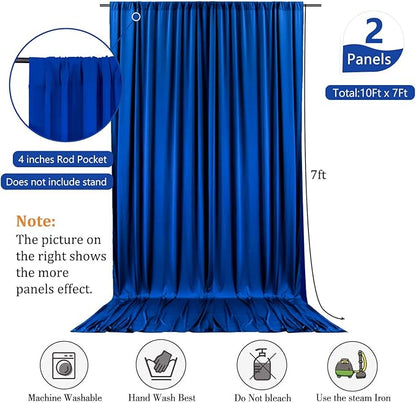 10 x 7 Feet Blue Backdrop Curtain for Partie, Background Curtains for Photoshoot, Birthday, Wedding, Halloween, Thanksgiving, Christmas, New Year Party Decorations 5Ft x 7Ft, 2 Panels