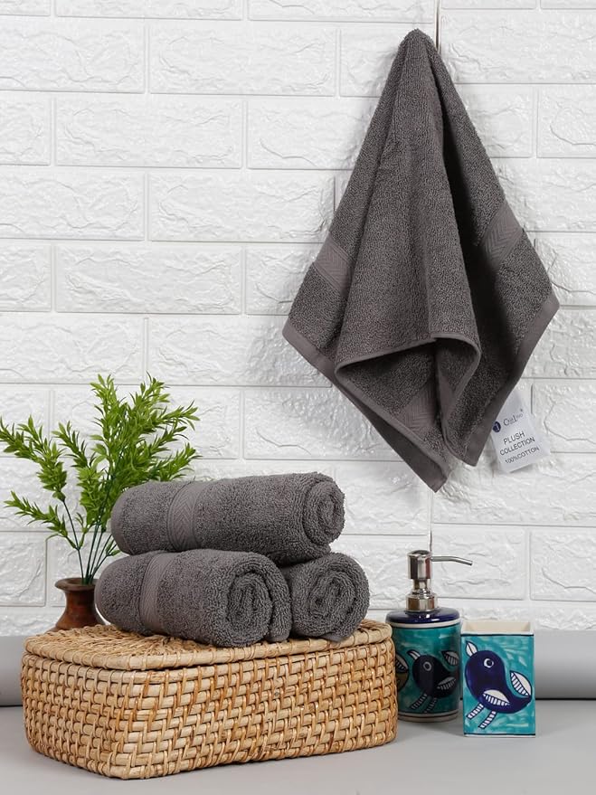 Casa Lino 4 Pack Hand Towels for Bathroom, 18"x28", 100% Cotton, Ultra Soft & Highly Absorbent, Premium Luxury Towels for Gym, Shower, Hotel, New Apartment Essentials, Charcoal