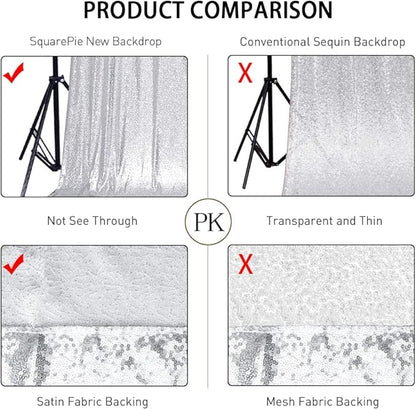 SquarePie Sequin Backdrop Curtain Not See Through Opaque Satin Photography Background for Wedding Patry 5FT x 7FT Silver