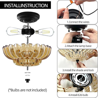 Semi Flush Mount Ceiling Light,Modern Brown Ceiling Light Fixture with Clear Glass for Living Room Hallway Close to Ceiling Light Fixture,Kitchen Lighting Fixtures Ceiling,Bulbs Not Included