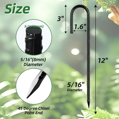 12 Inch Rebar Stakes J Hook Ground Stakes 32-Pack Heavy Duty Galvanized Chain Link Fence Stakes Metal Tent Stakes for Outdoor Lawn Decorations Inflatables Canopy Swing Set