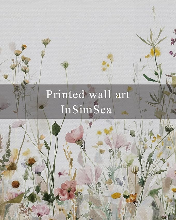 InSimSea Framed Wall Art for Living Room Watercolor Flowers Paingting Pictures Wall Decor Aesthetic Wildflower Art Elegant Pastel Florals Canvas Print Home Decor for Bathrrom, Bedroom Décor 12x16In
