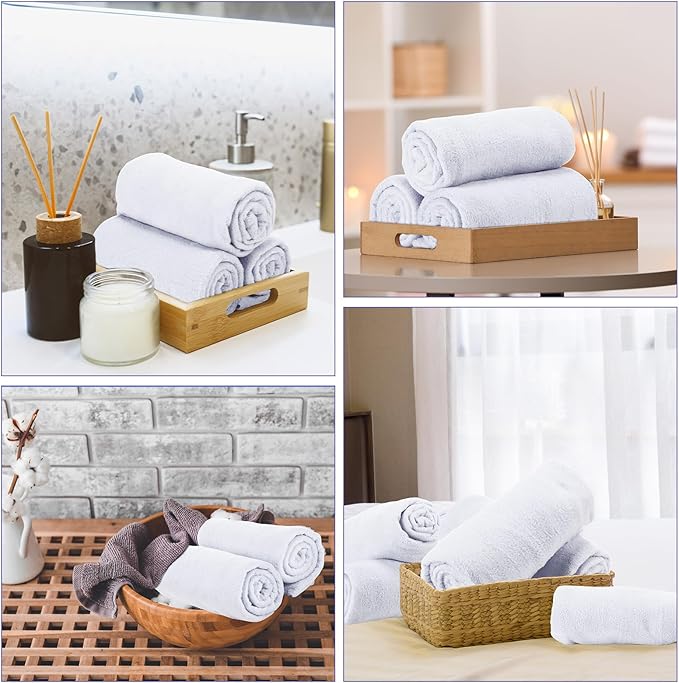 Newwiee 24 Pcs Coral Velvet Microfiber Bath Towels Sets 28 x 55 Inch Large Absorbent Multipurpose Quick Drying Soft Body Towels for Shower Bathroom Beach Fitness Yoga Sports Spa(White)