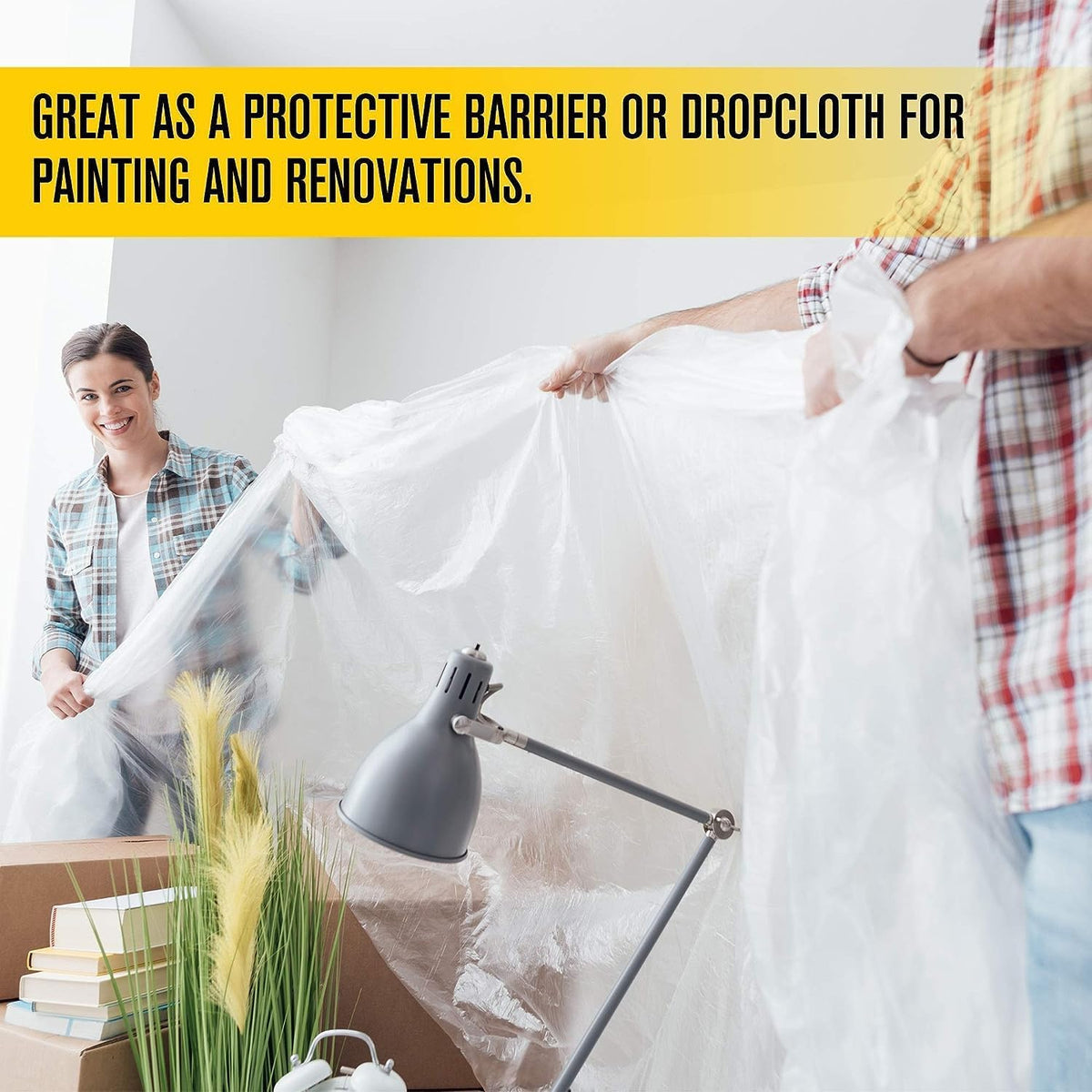 Aluf Plastics 6 MIL Thick Extra Strong Heavy Duty Clear All Purpose Vapor and Moisture Barrier Sheet Tarp/Drop Cloth - 10' x 25' - for Painting, Furniture, Carpet, Contractor, & Construction
