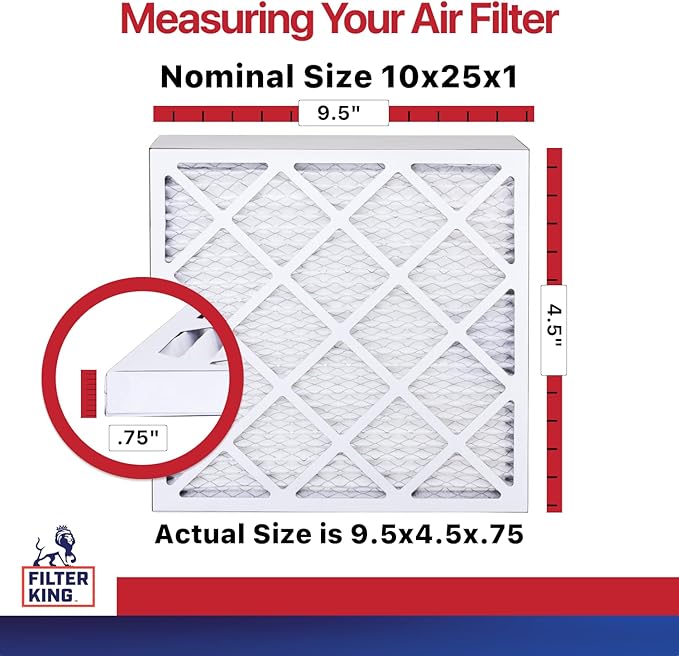 Filter King 10x25x1 Air Filter | 12-PACK | MERV 11 HVAC Pleated A/C Furnace Filters | MADE IN USA | Actual Size: 9.5 x 24.5 x .75"