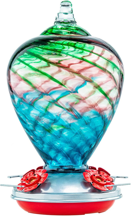 Hummingbird Feeders, 34OZ Hand Blown Glass Hummingbird Feeder for Outdoors Hanging with Ant MoatHooks, Perfect for Gardening Yard Patio Decor Gifts (Multi-Mermaid)