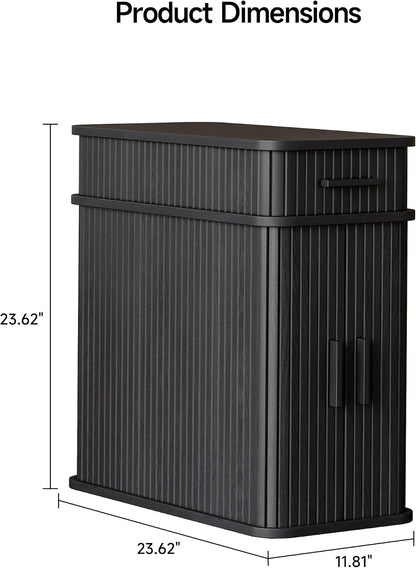 ONBRILL Fluted End Table, Narrow Side Table, 23.62" H, Black