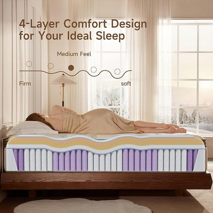 Queen Mattress, 12 inch Queen Size Cooling Gel Memory Foam Mattresses for Pressure Relief, Medium Firm Hybrid Mattress in a Box, CertiPUR-US Certified
