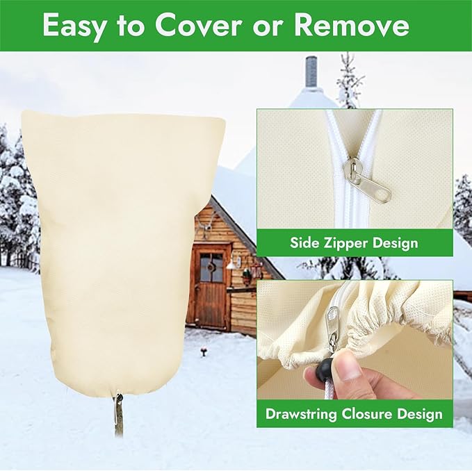 2 Pack Plant Covers Freeze Protection, 47" X 71" Large Frost Cloth Plant Freeze Protection, Frost Blankets for Winter Outdoor Plants Tree Shrub Rose Bush, with Drawstring