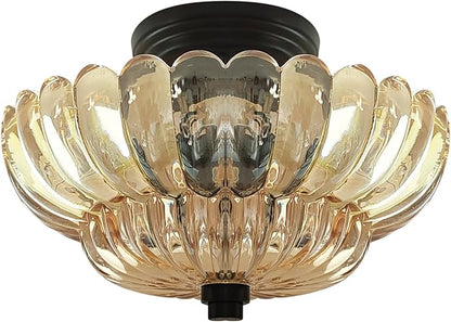 Semi Flush Mount Ceiling Light,Modern Brown Ceiling Light Fixture with Clear Glass for Living Room Hallway Close to Ceiling Light Fixture,Kitchen Lighting Fixtures Ceiling,Bulbs Not Included
