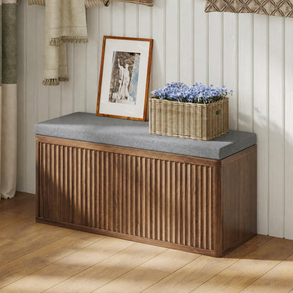 Entryway Shoe Storage Bench with 2" Cushion, 37.4" Small Bench with Shoe Rack, Cabinet Organizer for Hallway, Bedroom End of Bed (Walnut)
