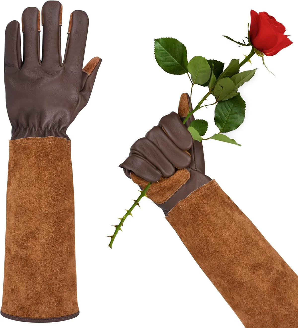 Long Gardening Gloves for Women Thorn Proof,Rose Pruning Cowhide Leather Garden Gloves for Cactus, Rose and Blackberry
