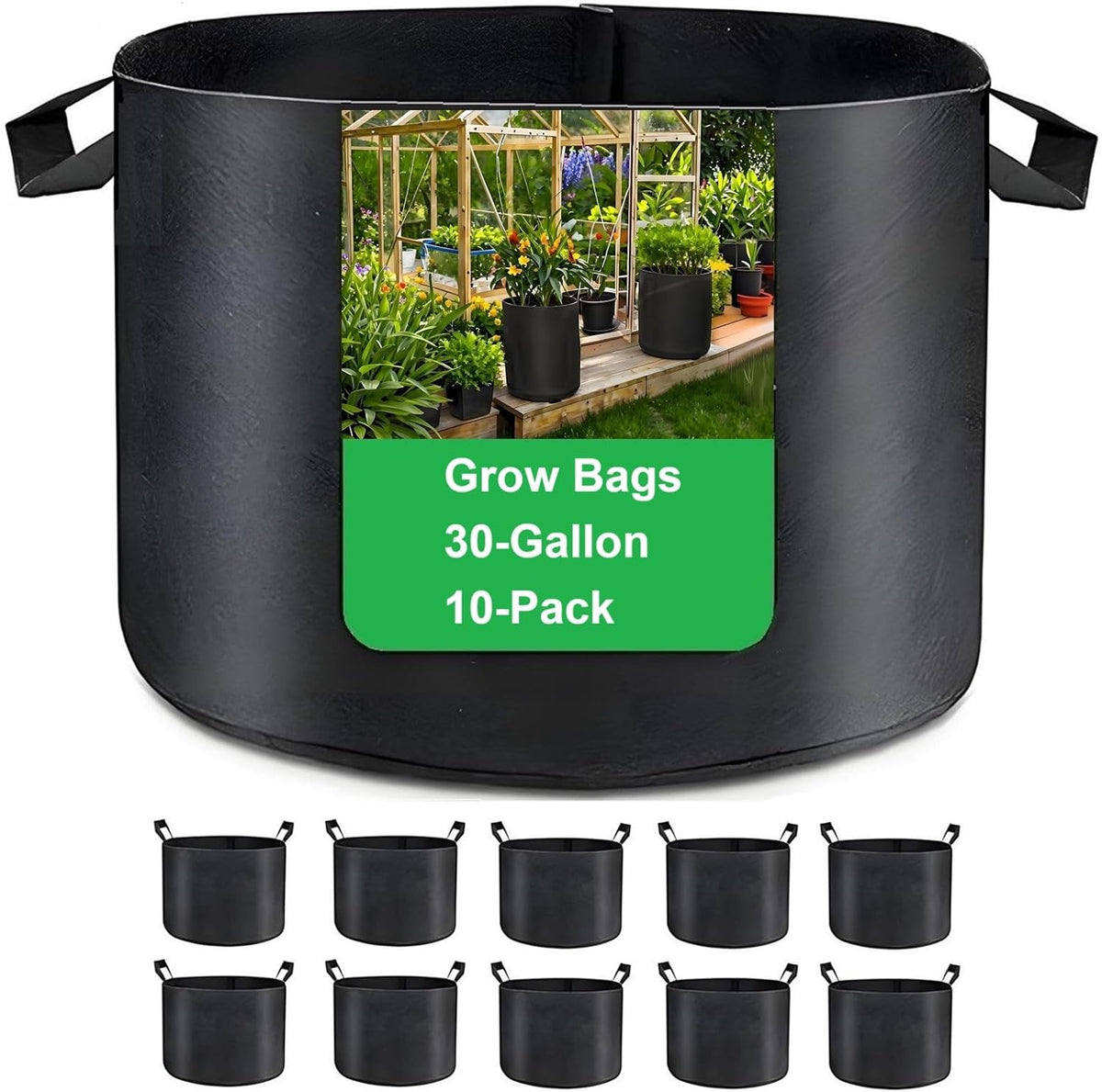 30-Gallon 10 Pack Grow Bags,Thickened Aeration Fabric Growing Pots Planters with Handles for Planting Vegetables Plants,Black