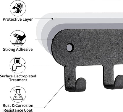 2 Pack Key Holder for Wall,Key Hooks,Key Holder Wall Mount Self Adhesive, Key Rack Wall Mount for Wall No Drill for Living Room, Kitchen, Bathroom, Garage (Black, 6 Hooks)
