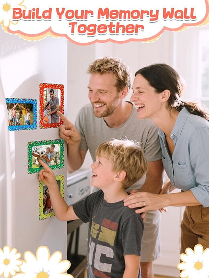 ANPHSIN 12Pcs Magnetic Picture Frame for 4x6in Photo - Cute Magnets Frames Fridge Decor Gifts for Girls Women, Home Refrigerator, Back to School Locker, Classroom Decorations Supplies, Colorful Dots