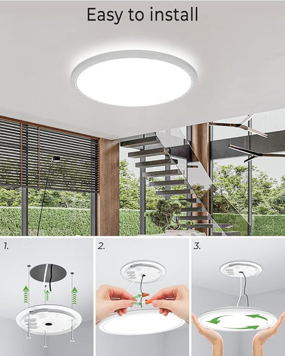 zemty 16.5 Inch LED Ceiling Light Flush Mount, 36W 4200lm Super Slim Flush Mount Ceiling Light Fixtures, 3000K/4500K/6000K Selectable Ceiling Lamp for Bedroom Kitchen Living Room (White)