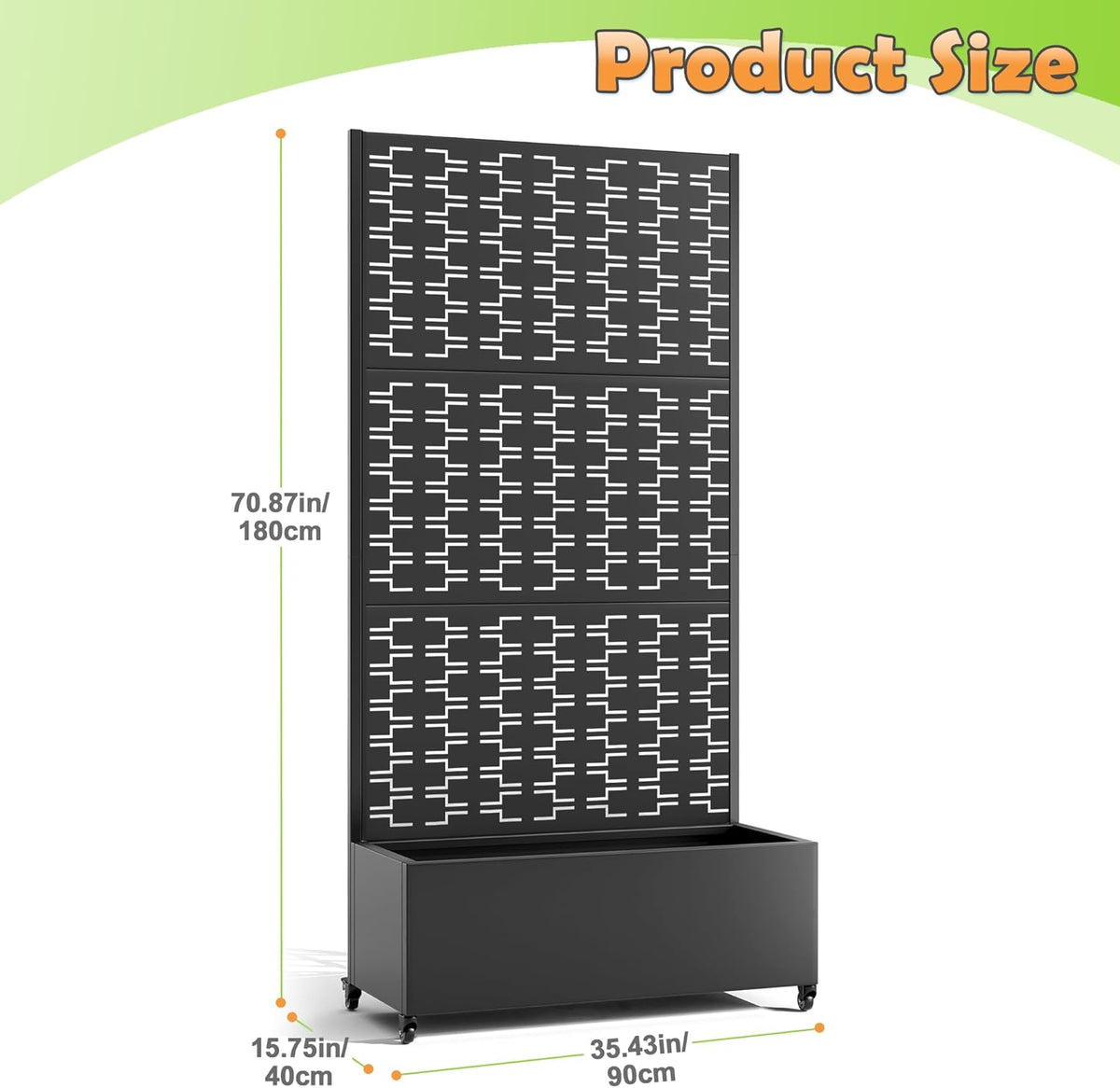 Metal Raised Garden Bed with Trellis, 2-in-1 Planter Box & Privacy Screen for Climbing Plants, Outdoor Standing Flower Bed with Drainage Holes, 35.4" L x 15.7" W x 70.1" H, Black-Brick