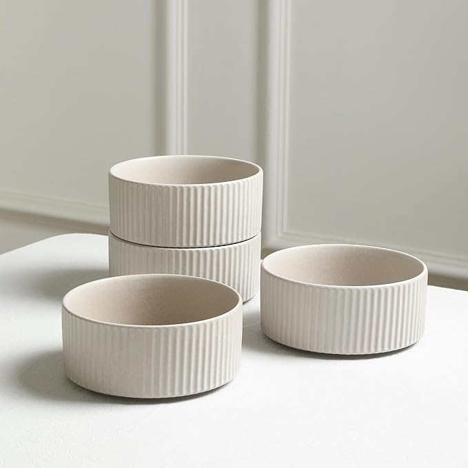 Stone Lain Haven Modern Stoneware 4 Piece Bowls Sets, Dish Set for 4, Reactive Glaze Sandy White