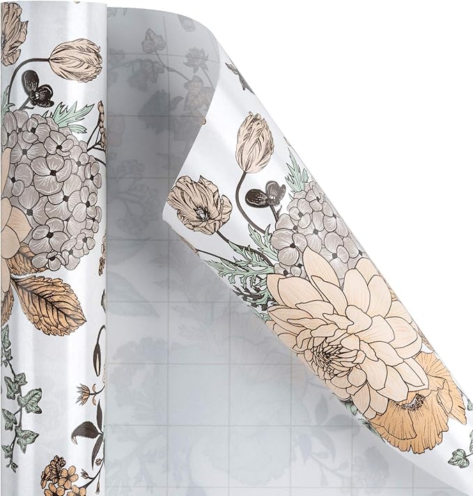 WRAPAHOLIC 30 Inch Jumbo Floral Wrapping Paper - 30 Inch X 33 Feet - Vintage Floral Printed on White Pearlized Paper Design for Wedding, Birthday, Mother's Day